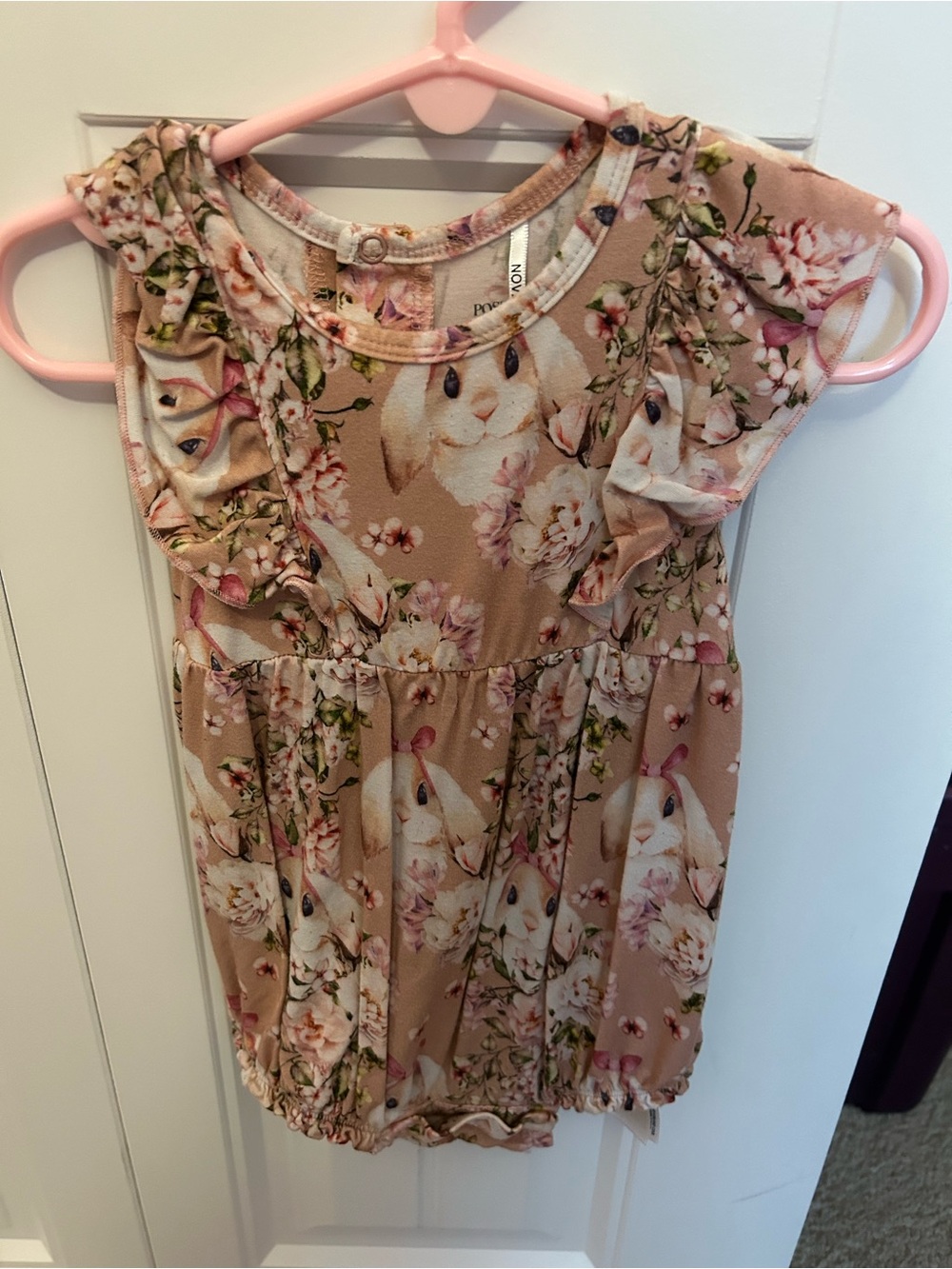 Posh Peanut Blush Bunny Floral Ruffle Romper